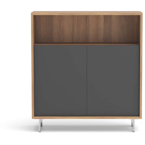 Mueble auxiliar/zapatero Md-509 con puertas acabado nogal/grafito, 89cm(alto) 80cm(ancho)  29cm(prof.)