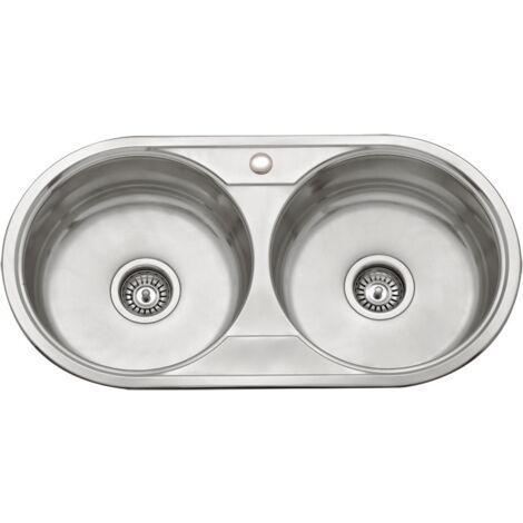 Fregadero de 2 senos en inox con orificio grifo de8444, 16cm(alto) 84cm(ancho) 44cm(largo)