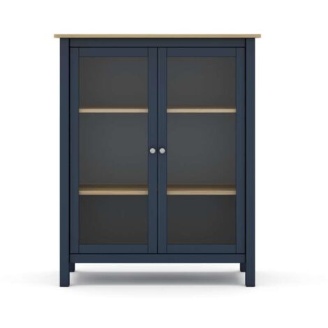 Mueble vitrina para comedor modelo Miguel 2 puertas acabado azul/roble, 40cm(fondo) 110cm(alto) 90cm (ancho).