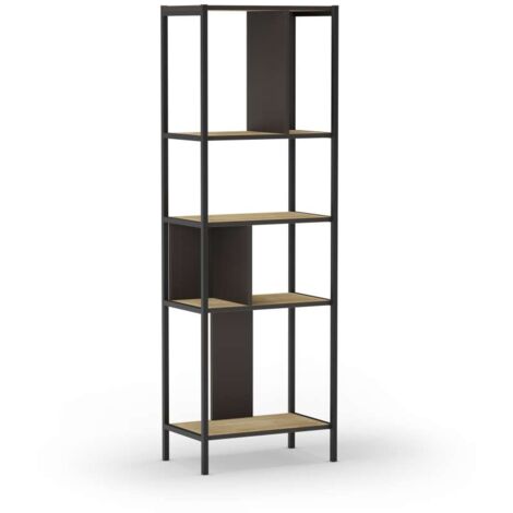 Estantería varios estantes modelo Amaya-58 acabado roble/negro, 175cm(alto) 58cm(ancho) 35cm(largo). (1/2)