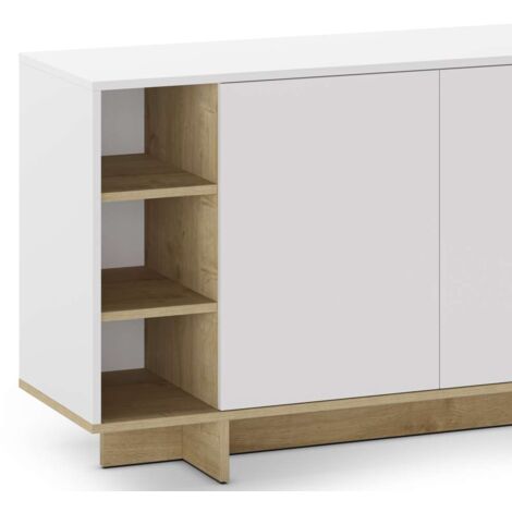 Aparador 3 puertas y 3 huecos Celia acabado blanco/roble, 80cm(alto) 170cm(ancho) 40cm(largo)