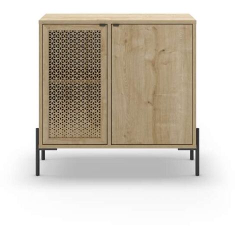 Mueble auxiliar 2 puertas modelo India – Acabado roble/negro – Melamina de alta calidad – 80.3cm alto, 83.6cm ancho, 40cm profundidad – Mkric (1/4)