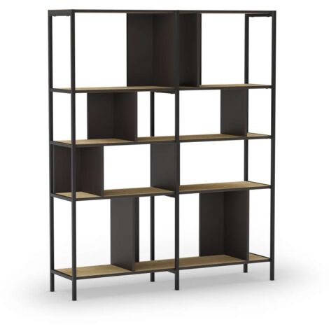 Estantería varios estantes modelo Amaya-144 acabado roble/negro, 175cm(alto) 144cm(ancho) 35cm(largo). (1/2)