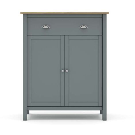 Mueble auxiliar 2 puertas y 1 cajón – Acabado en verde kaki y roble – Medidas 110cm alto, 90cm ancho, 40cm fondo – Madera de pino – Mkric (1/4)