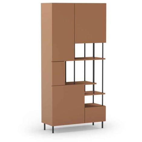 Estantería 5 puertas y estantes modelo Mallorca acabado terracota/negro, 175cm(alto) 84cm(ancho) 34cm(largo).