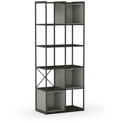Estantería 3 cubos y estantes modelo Berta-70 acabado negro/verde, 179cm(alto) 70cm(ancho) 39cm(largo). (1/3)