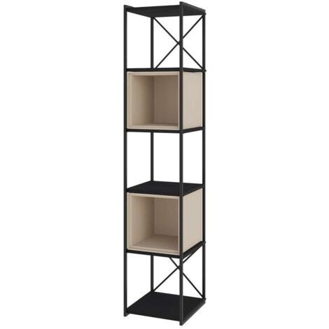 Estantería 2 cubos y estantes modelo Berta-36 acabado negro/crema, 179cm(alto) 36cm(ancho) 39cm(largo). (1/2)