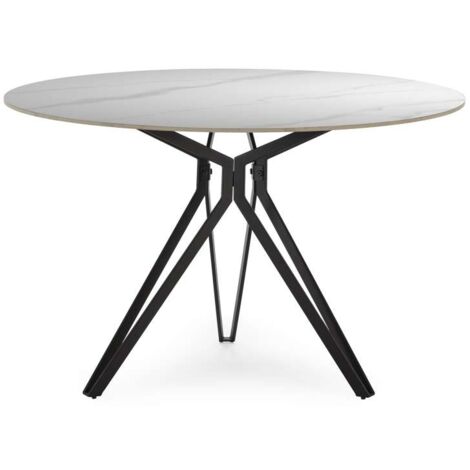 Mesa para comedor redonda fija Md-Malena acabado cerámica blanca, 120cm(ancho) 76cm(altura) 120cm(fondo). (1/5)