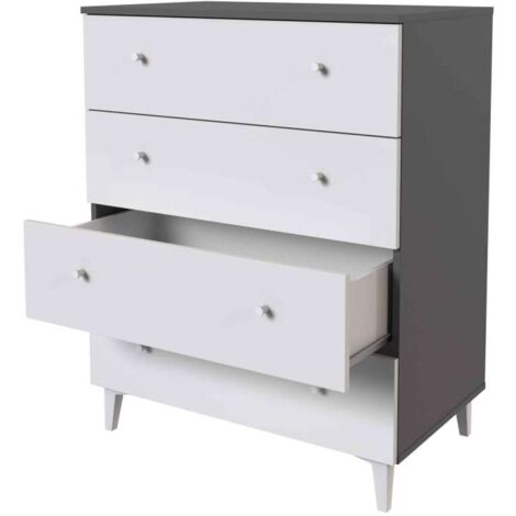 Cómoda 4 cajones Luna acabado gris parís/blanco. 100.4cm(alto), 80cm(ancho), 48cm(fondo)