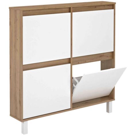 Mueble Zapatero Pili con 4 trampones en roble albar/blanco. 110cm(ancho) 110cm(altura) 20cm(fondo)