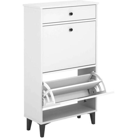 Mueble Zapatero Pili con 2 trampones 1 cajón en blanco soft, 61.1cm(ancho) 110cm(altura) 25.2cm(fondo)