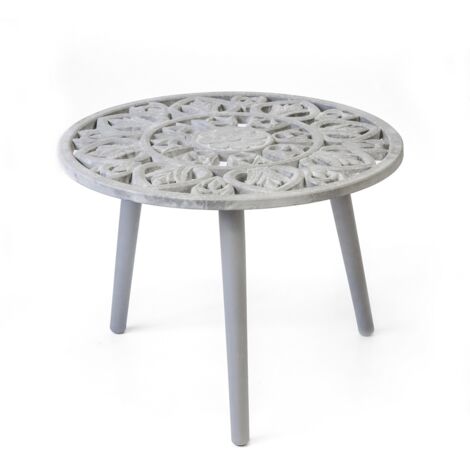 Mesa auxiliar redonda barata acabado gris, 46cm(alto) 48cm(ancho) 36cm(largo)