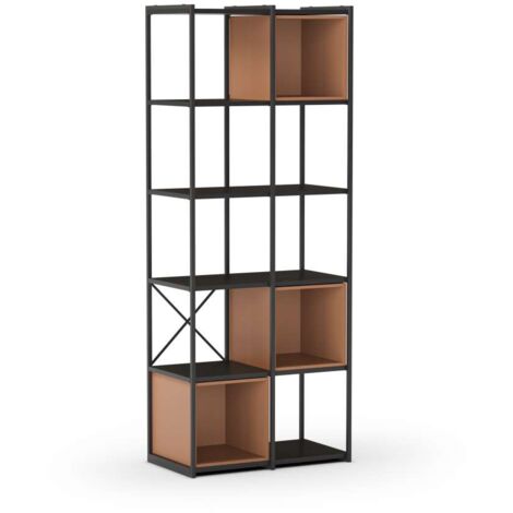 Estantería 3 cubos y estantes modelo Berta-70 acabado negro/terracota, 179cm(alto) 70cm(ancho) 39cm(largo). (1/3)