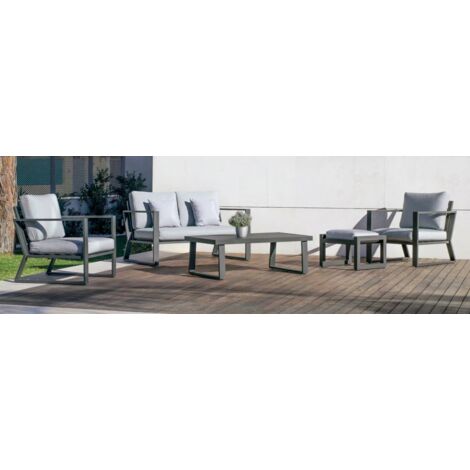 Conjunto terraza jardín aluminio Bolonia-77 con estructura en gris antracita. (1/5)