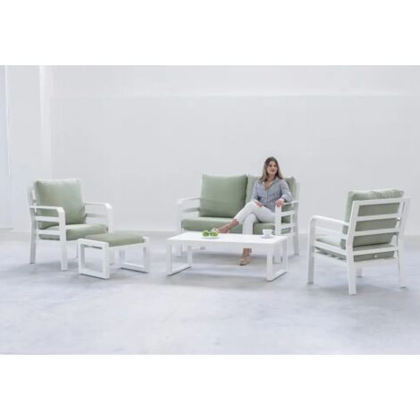 Conjunto terraza jardín aluminio Kravi-7 con estructura en blanco. (1/2)