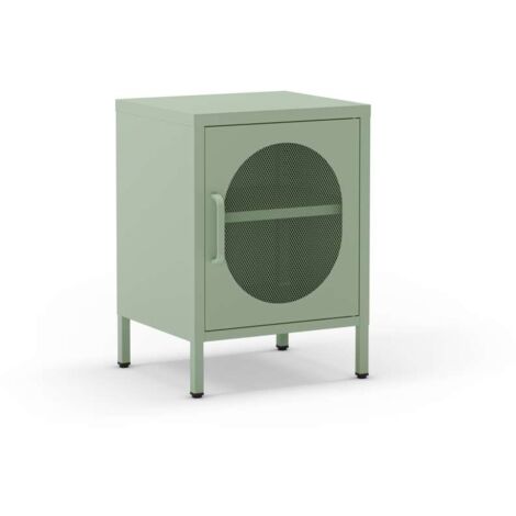 Mesita de noche para dormitorio Dora 1 puerta acabado en metal verde menta, 40cm(ancho) 60cm(alto) 35cm(fondo).
