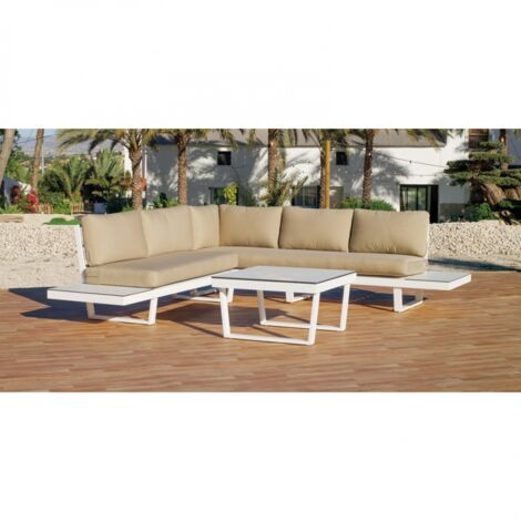 Conjunto terraza jardín aluminio Loira-7 con estructura en blanco. (1/3)