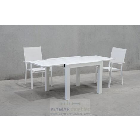 Mesa para terraza jardín extensible aluminio blanco Mantua-100, (Ancho-Fondo-Alto): 100/200x90x77cm.