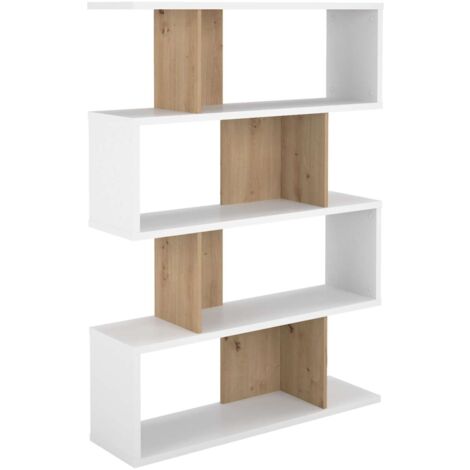 Estantería alta decorativa con baldas acabado en blanco soft/roble albar. 180cm(alto) 85cm(ancho)30cm(fondo). .