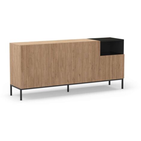 Mueble aparador 4 puertas 1hueco md-Roque acabado roble sepet/negro, 180cm(ancho) 80cm(alto) 42cm(largo) (1/4)