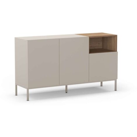 Mueble aparador 3 puertas 1hueco md-Roque acabado crema/roble sepet, 140cm(ancho) 80cm(alto) 42cm(largo)