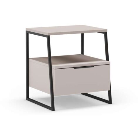 Mesita de noche para dormitorio Mery 1 cajón acabado crema/negro, 45cm(ancho) 50cm(alto) 40cm (fondo) (1/5)