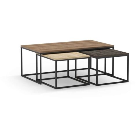 Set de 3 mesas de centro modelo Zoilo acabado nogal/roble/marrón oscuro,, 41.8/37.5cm(alto) 110/55.8cm(ancho) 60/48m(fondo). (1/5)