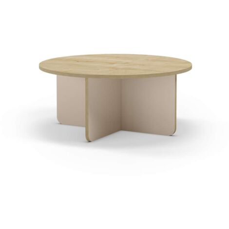 Mesa de centro redonda modelo Noe acabado roble/crema, 38cm(alto) 80cm(ancho) 80m(fondo). (1/4)