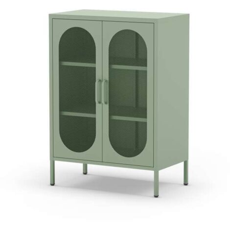 Mueble auxiliar 2 puertas abatibles modelo Dora acabado metal verde menta. 100cm(alto) 70cm (ancho) 40cm(prof.)
