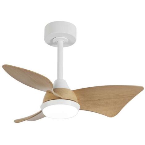 Ventilador a techo modelo Tauro, 3 palas acabado blanco/madera, 45cm(alto) 76cm(ancho) 76cm(fondo) .
