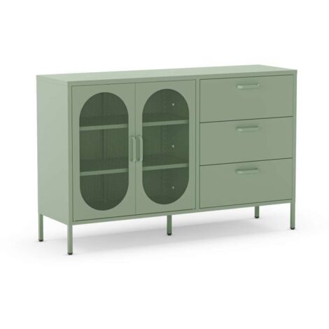 Mueble aparador 2 puertas 3 cajones modelo Dora acabado metal verde menta, 140cm(ancho) 90cm(alto) 40cm (largo)