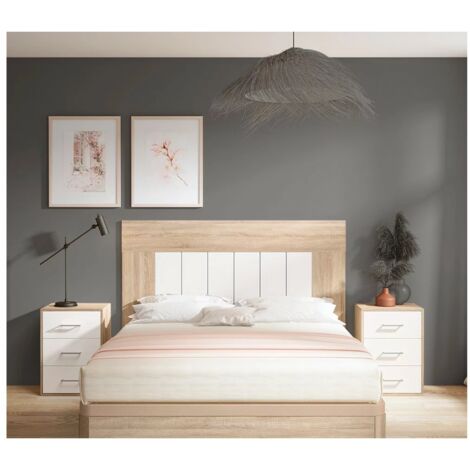 Conjunto matrimonio cabecero + 2 mesitas modelo Bazan acabado roble.