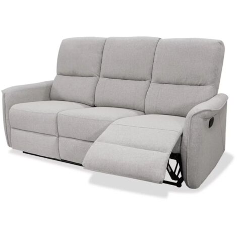 Sofá tres plazas relax con palanca modelo Taycan tapizado textil gris, 190cm(Ancho) 93cm(Fondo) 101cm(Alto)