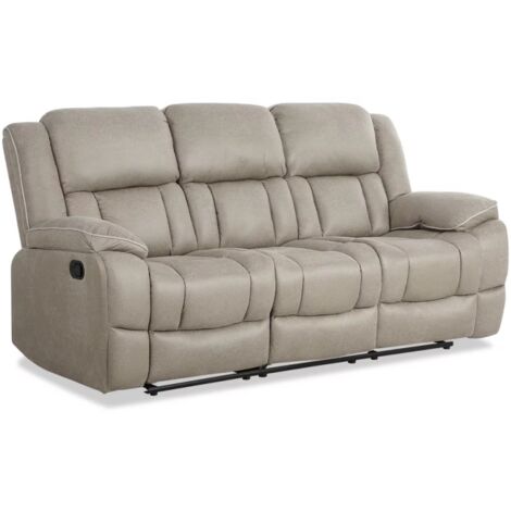 Sofá tres plazas relax con palanca modelo Cooper tapizado textil beige, 220cm(Ancho) 90cm(Fondo) 108cm(Alto)