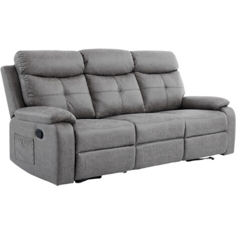 Sofá tres plazas relax con palanca modelo Cruise tapizado textil gris cemento, 206cm(Ancho) 90cm(Fondo) 102cm(Alto)