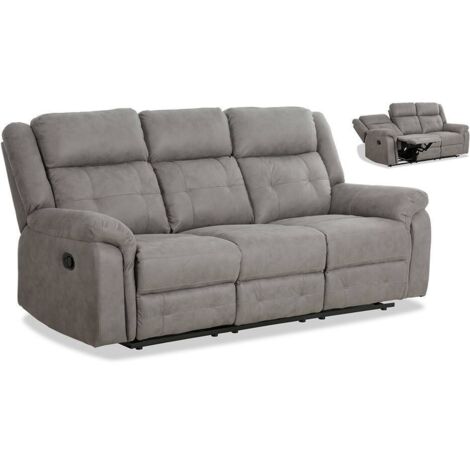 Sofá tres plazas relax con palanca modelo Portobello tapizado textil gris, 207cm(Ancho) 98cm(Fondo) 104cm(Alto)
