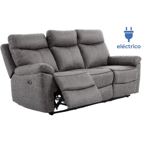 Sofá reclinable eléctrico tres plazas modelo Afflec tapizado textil gris brown, 192cm(Ancho) 92cm(Fondo) 102cm(Alto)