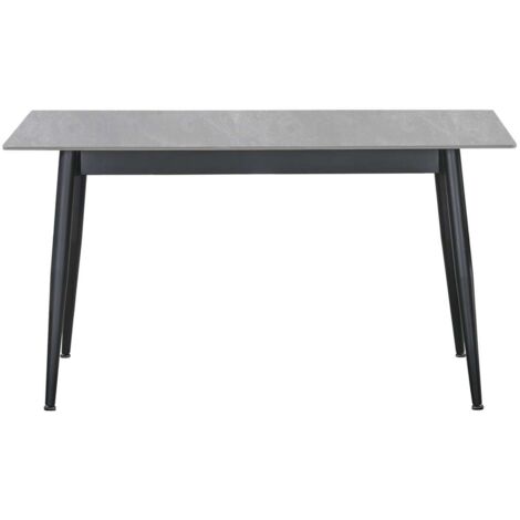 Mesa comedor rectangular Berna tapa cerámico grees gris patas metal negro, 75cm(alto) 140cm(ancho) 80cm(largo)