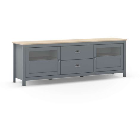 Mueble para televisión 2 puertas 2 cajones Miguel acabado verde kaki/roble, 53cm(alto) 180cm(ancho) 40cm(largo) (1/5)