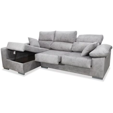 Sofá cama Chaiselongue a la izquierda Supreme tapizado gris, 275cm ...
