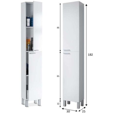 Columna alta Kris para baño de 2 puertas en acabado blanco brillo 182 cm(alto)30 cm(ancho)25 cm(largo)