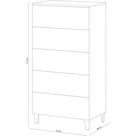 Sifonier 5 Cajones Pekin acabado blanco 117 cm(alto)61 cm(ancho)40 cm(fondo)