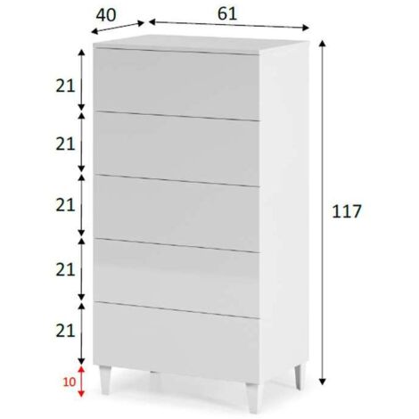 Sifonier 5 Cajones Pekin acabado blanco 117 cm(alto)61 cm(ancho)40 cm(fondo)