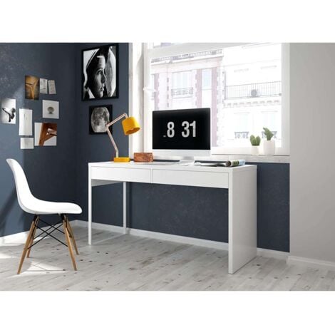 Mesa escritorio reversible 2 cajones Dallas en acabado blanco 138 cm(ancho),  75 cm(alto), 50