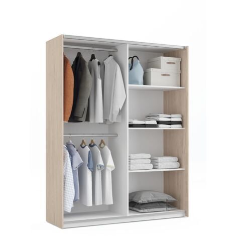Armario ropero 2 puertas correderas Onix acabado roble aurora/blanco, 200 cm(alto)150 cm(ancho)62 cm(fondo)