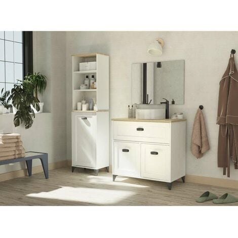 Mueble de baño con lavabo cerámico Toscana acabado color blanco 95 cm(alto)85 cm(ancho)47 cm(largo)