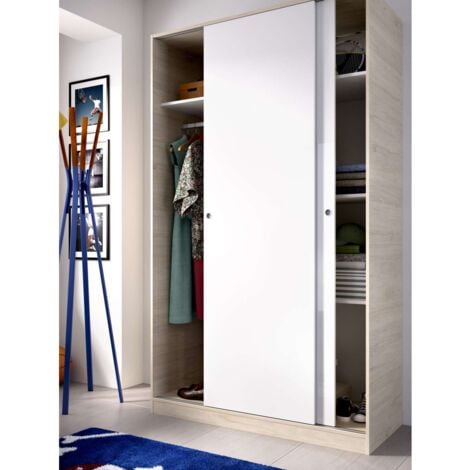 Armario puertas correderas Lupión en blanco brillo - natural. 204 cm(alto)120 cm(ancho)50 cm(largo)