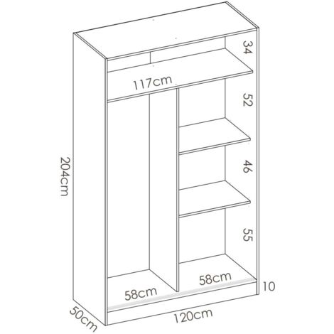 Armario puertas correderas Lupión en blanco brillo - natural. 204 cm(alto)120 cm(ancho)50 cm(largo)