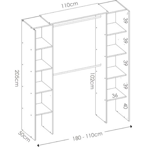 Vestidor Siles para dormitorio con cortina y baldas en natural, 205cm(alto) 180cm(ancho) 50cm(fondo)