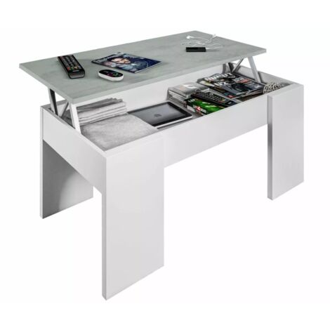 Mesa centro elevable Andujar en blanco artik y cemento 45-56cm(alto) 100cm(ancho) 50cm(largo)